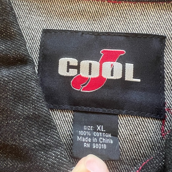 NWT Vintage Cool J Black Raw Denim Urban-Wear‎ Jacket Red-Line Embroidered - Picture 2 of 11